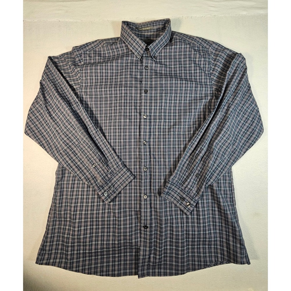 Eddie Bauer Mens TXL Wrinkle Free Relaxed Fit Button Down Shirt Navy Purple